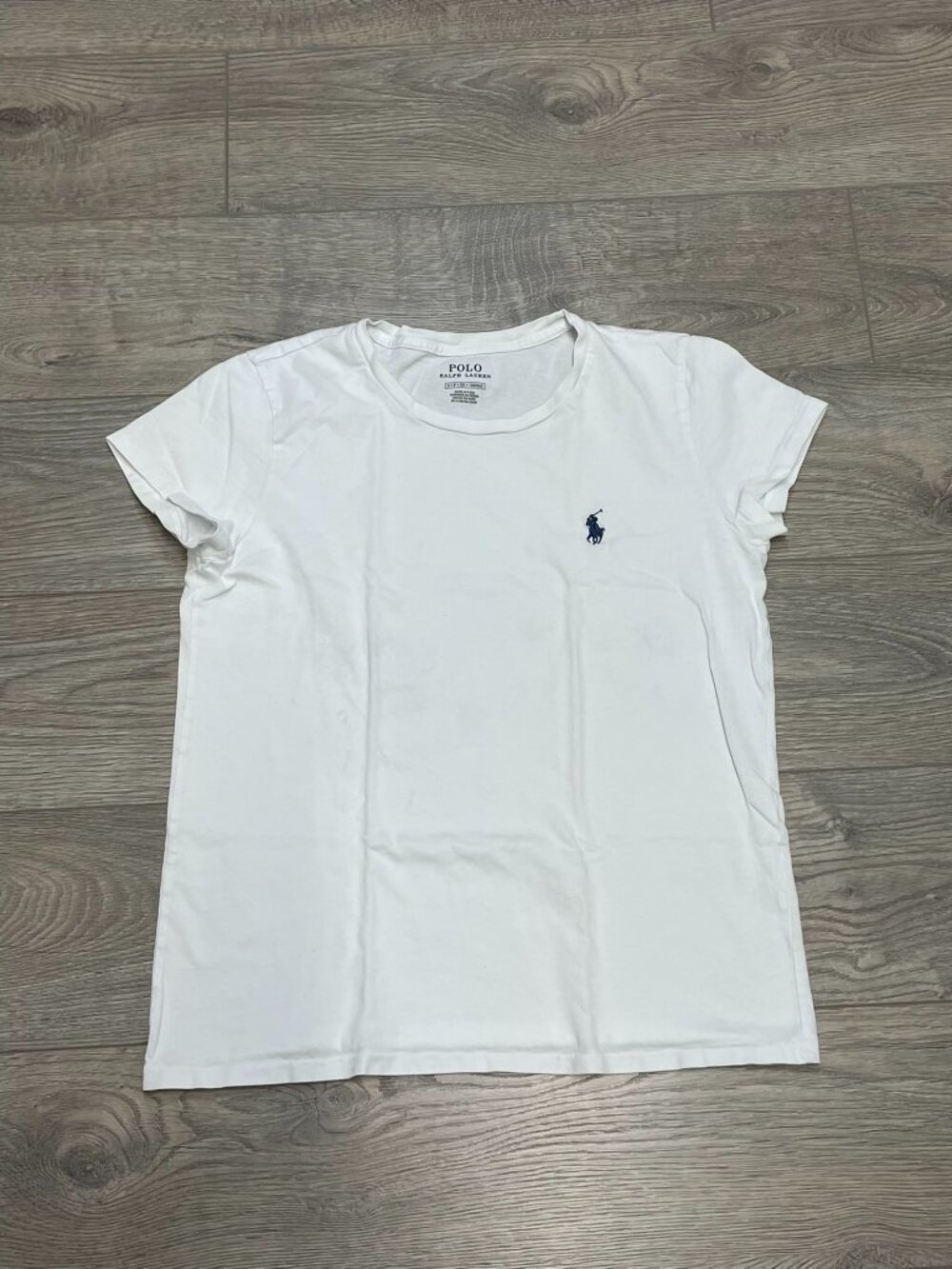 Polo Ralph Lauren White Tee Shirt Small Embroidered Navy Blue Pony Crewneck